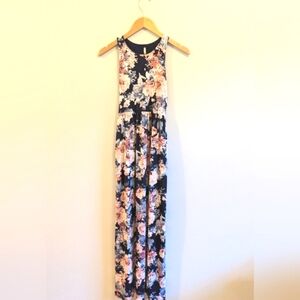 Bellamie Navy and Peach/Pink/Coral Floral Maxi Dress